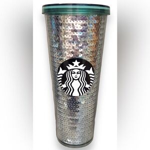 New Starbucks Holiday Teal /Green Sequined Venti Cold Cup Tumbler 24 fl.oz